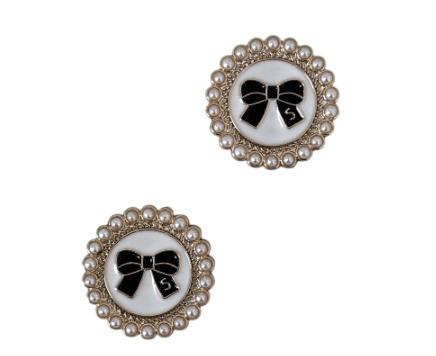 Aplique chaton redondo com laço e pérolas (em metal) - unidade