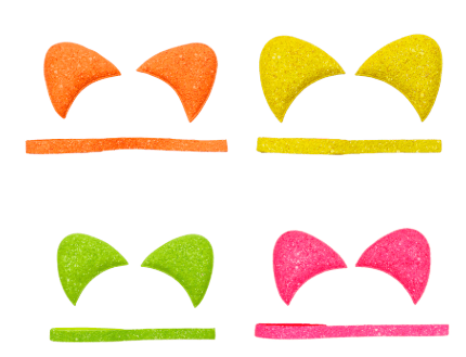 Aplique Par de Orelha Gatinho Flocada Neon + Tira Para Encapar a Tiara (unidade)